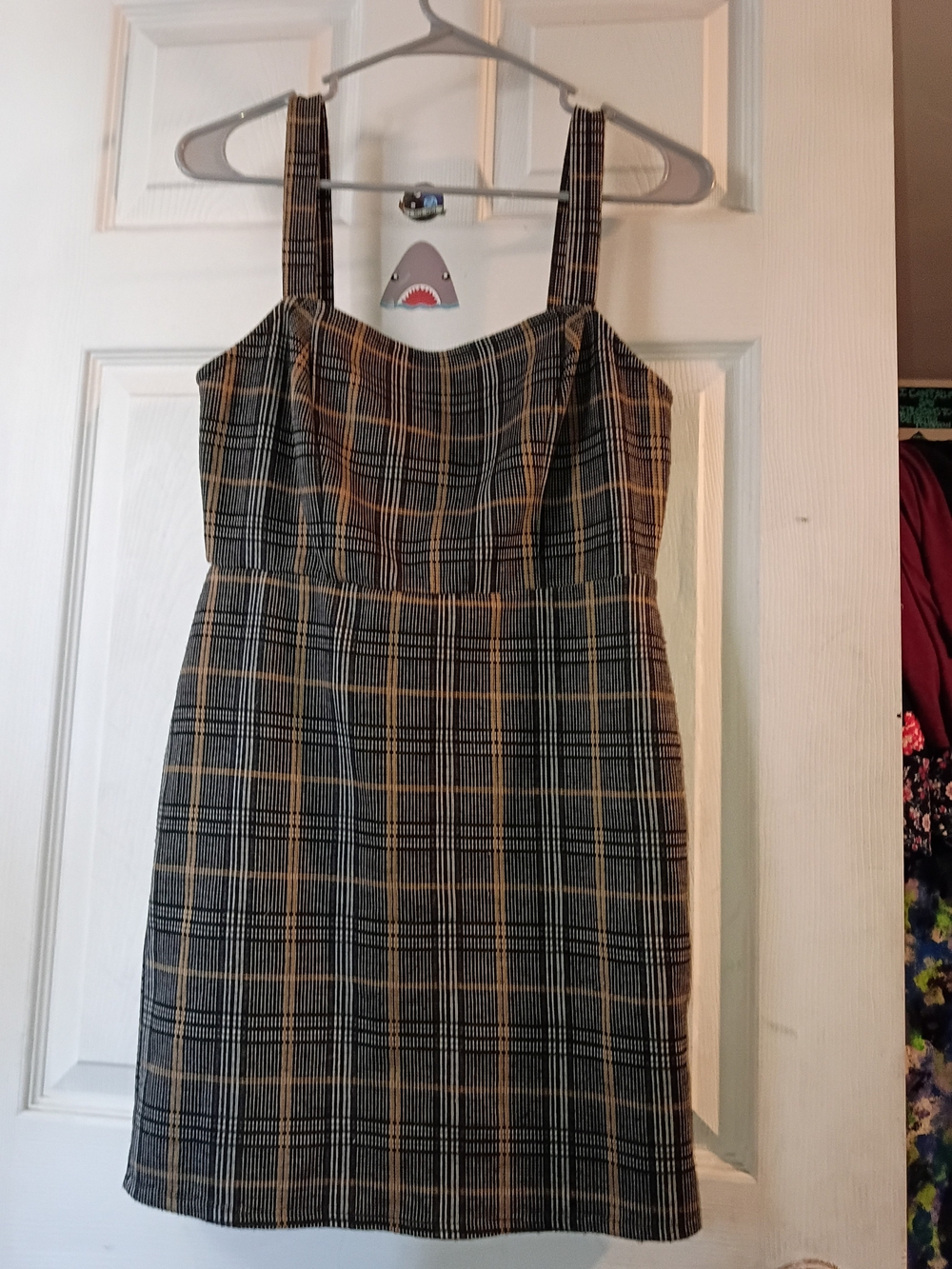 Forever 21 Plaid Square-Neck Sheath Dress in Black & Tan Women's Medium